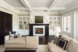 Photo: living room with sofas and fireplace